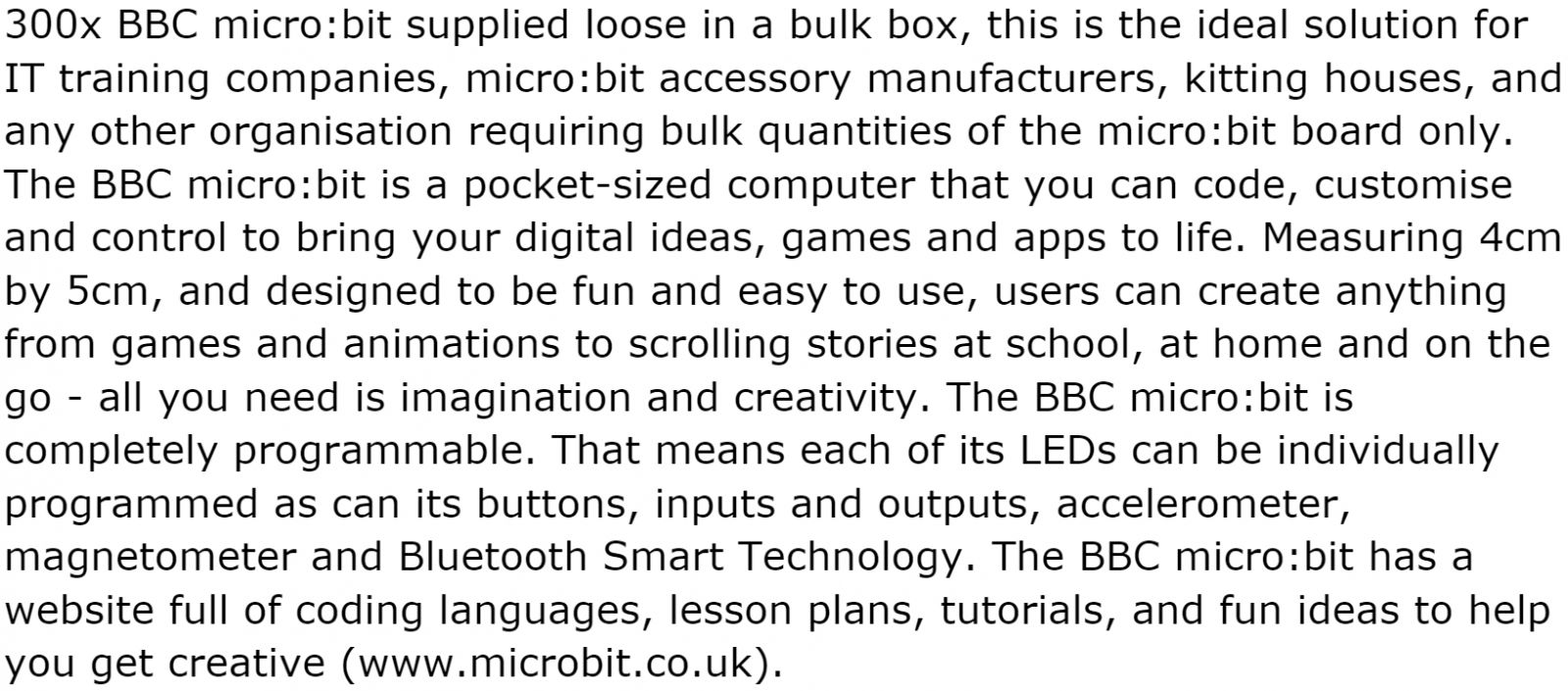 כרטיס פיתוח לאלקטרוניקה BBC MICRO BIT BULK BOX MB330
